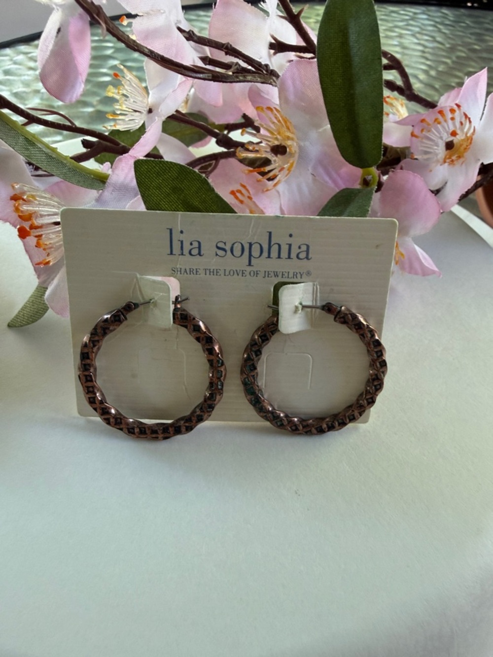 🐼 lia sophia Copper-Tone Textured Hoop Earrings